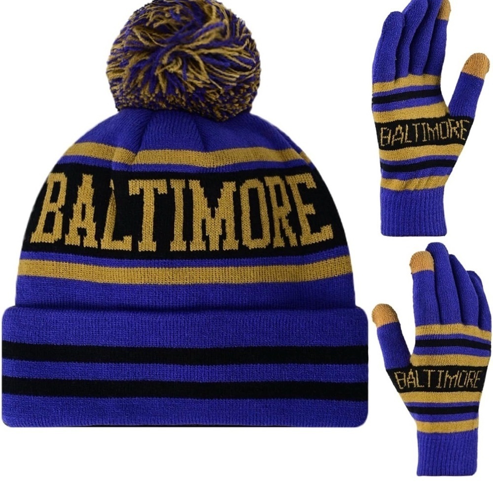 NWT Baltimore Ravens Knit Hat and Gloves Set (Unisex)